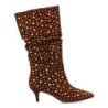Botas elegantes caña arrugada tachuelas tacón medio de mujer color marron 7543