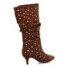 Botas elegantes caña arrugada tachuelas tacón medio de mujer color marron 7543