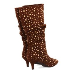 Botas elegantes caña arrugada tachuelas tacón medio de mujer color marron 7543