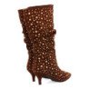 Botas elegantes caña arrugada tachuelas tacón medio de mujer color marron 7543