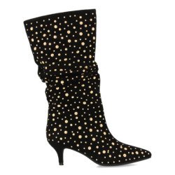 Botas elegantes caña arrugada tachuelas tacón medio de mujer color negro 7543