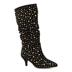 Botas elegantes caña arrugada tachuelas tacón medio de mujer color negro 7543