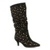 Botas elegantes caña arrugada tachuelas tacón medio de mujer color negro 7543