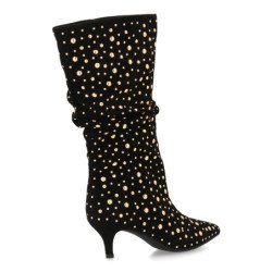 Botas elegantes caña arrugada tachuelas tacón medio de mujer color negro 7543