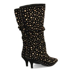Botas elegantes caña arrugada tachuelas tacón medio de mujer color negro 7543