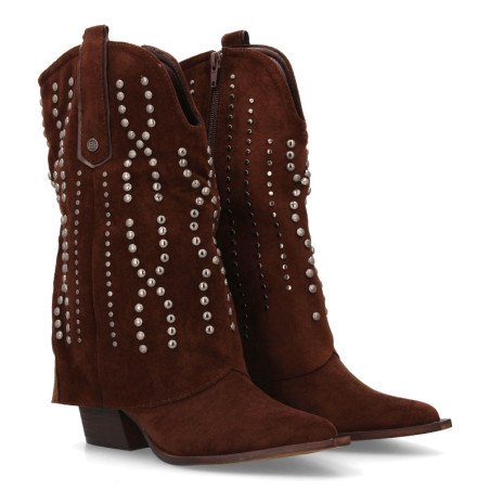Botas camperas tachuela en caña de mujer color cafe A-5457