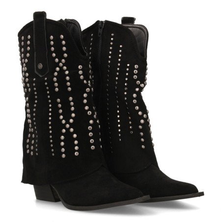 Botas camperas tachuela en caña de mujer color negro A-5457