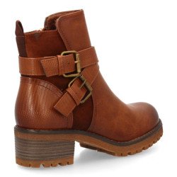 Botines tacón medio elegantes hebilla de mujer color marron F6791