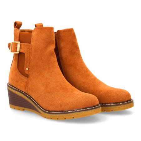 Botines de cuña elegantes hebilla de mujer color camel JJ-608