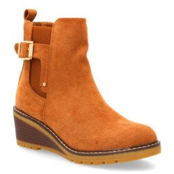 Botines de cuña elegantes hebilla de mujer color camel JJ-608