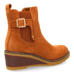 Botines de cuña elegantes hebilla de mujer color camel JJ-608