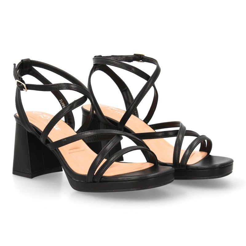 Sandalias elegantes tacón medio de mujer color negro JL895
