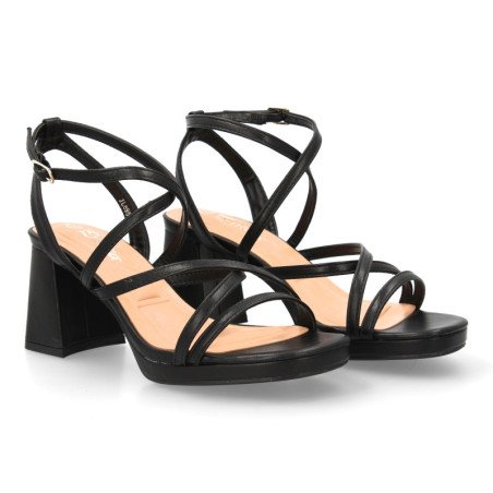 Sandalias elegantes tacón medio de mujer color negro JL895