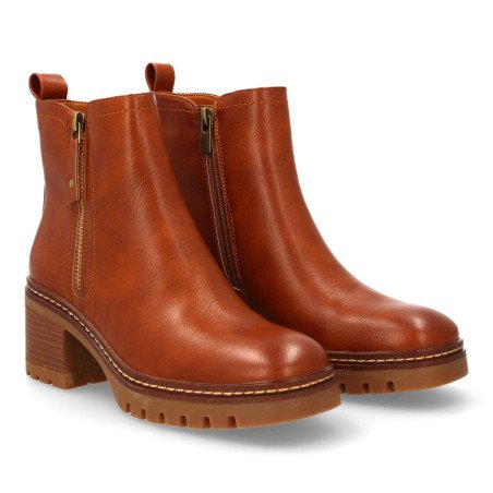 Botines tacón bajo cremallera comodos de mujer color camel VR5-2026