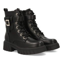 Botas estilo militar hebilla color negro de mujer 2538