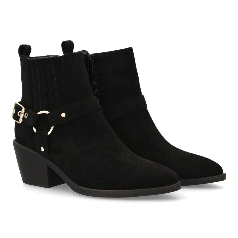 Botines estilo campero tacón bajo de mujer color negro 68347