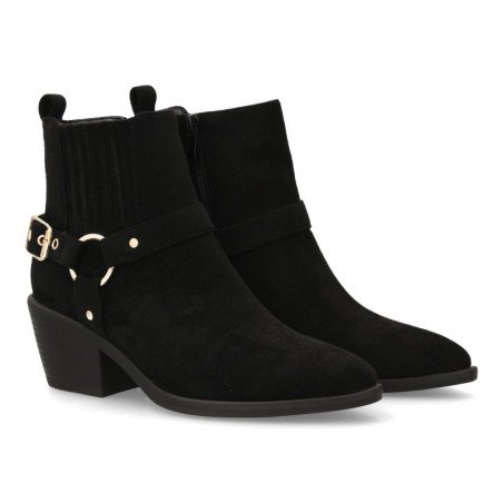 Botines estilo campero tacón bajo de mujer color negro 68347
