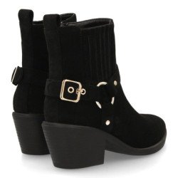 Botines estilo campero tacón bajo de mujer color negro 68347