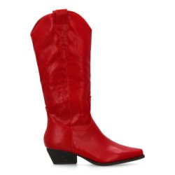 Botas campera tacón bajo caña alta de mujer color rojo A-2442