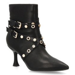 Botines de tacón fino hebillas y tachuelas de mujer color negro S-5515