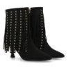 Botines de tacón fino caña media flecos y tachuelas de mujer color negro S-5531
