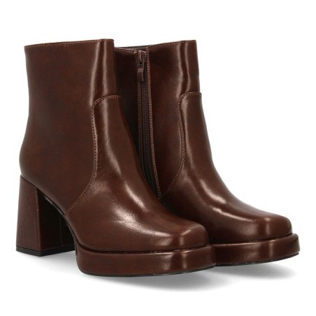 Botines elegantes de tacón ancho y plataforma de mujer color marron XGX532