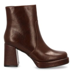 Botines elegantes de tacón ancho y plataforma de mujer color marron XGX532