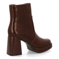Botines elegantes de tacón ancho y plataforma de mujer color marron XGX532