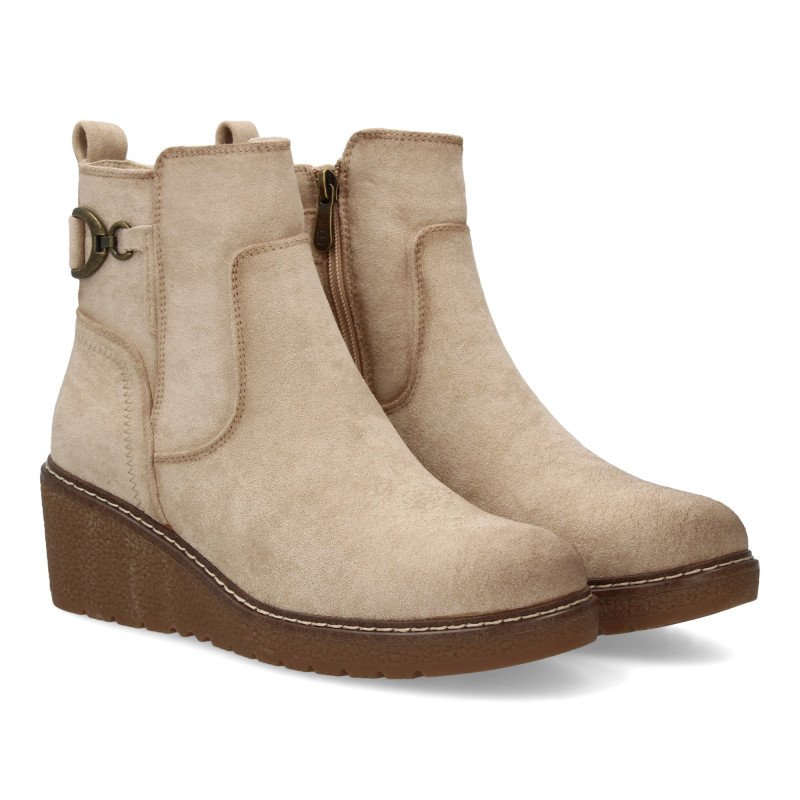 Botines de cuña comoda de mujer color beige 1986-16