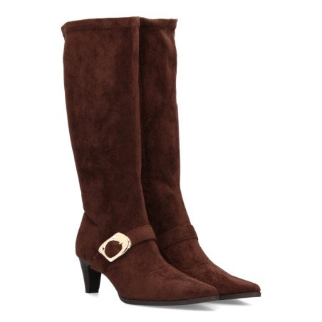 Botas altas tacón punta medio de mujer color marron 6387