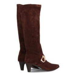 Botas altas tacón punta medio de mujer color marron 6387