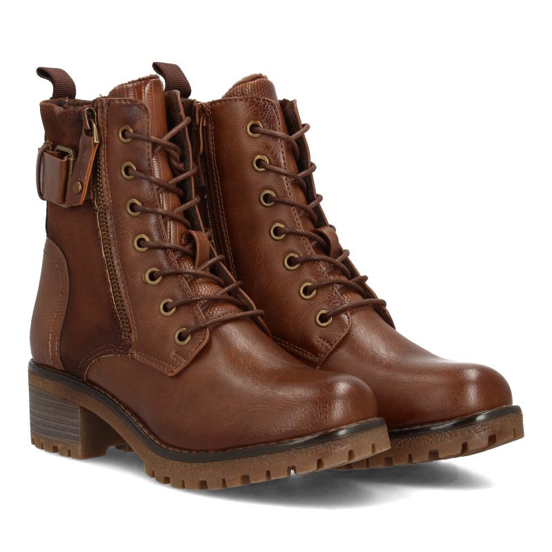 Botines estilo leñador tacón medio de mujer color camel 8126
