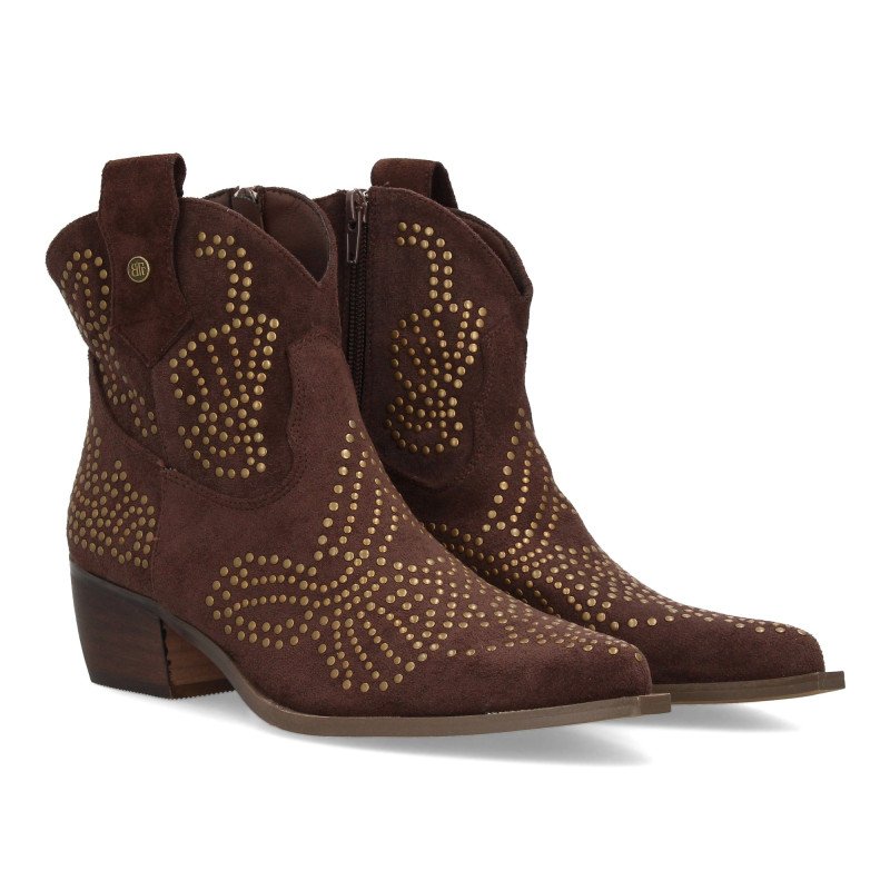 Botines estilo campero tacón medio de mujer color marron A-5402