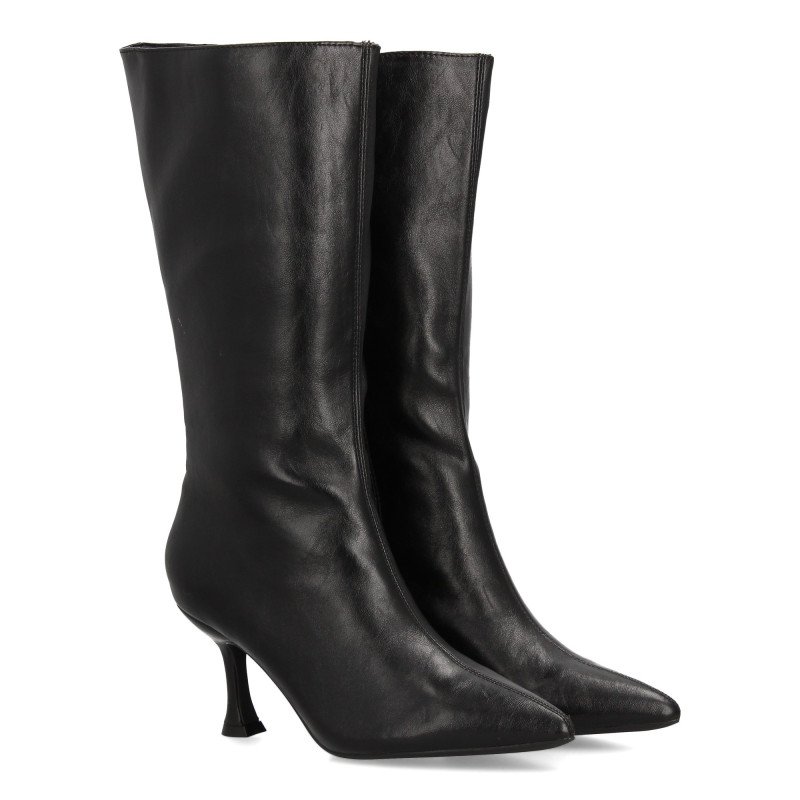 Botas media caña elegantes tacón fino de mujer color negro S-5519
