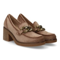 Mocasines de mujer con aterciopelado  tacón ancho color beige 1008