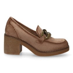 Mocasines de mujer con aterciopelado  tacón ancho color beige 1008