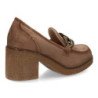 Mocasines de mujer con aterciopelado  tacón ancho color beige 1008