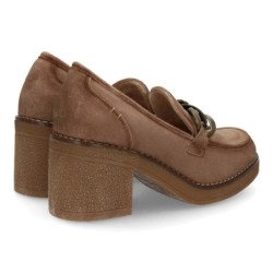 Mocasines de mujer con aterciopelado  tacón ancho color beige 1008