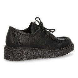 Zapatos estilo mocasines con cuña y cordones de mujer color negro 1021