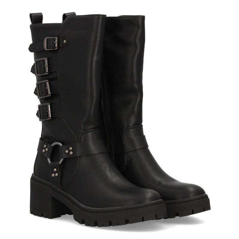 Botas de mujer estilo militar caña alta color negro 1022