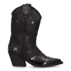 Botas camperas tacón comodo con grabado de mujer color negro M4790