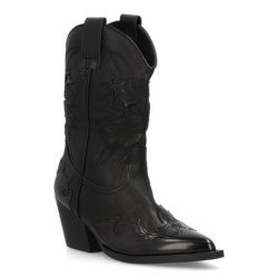 Botas camperas tacón comodo con grabado de mujer color negro M4790