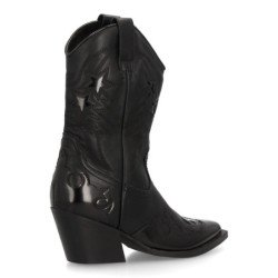 Botas camperas tacón comodo con grabado de mujer color negro M4790