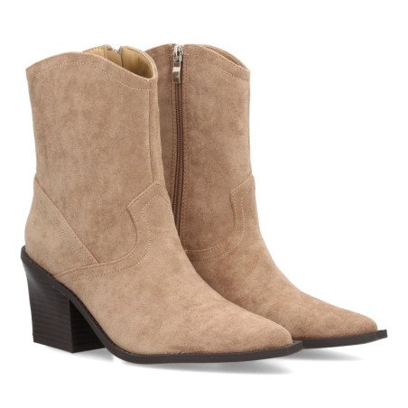 Botines camperos tacón medio y grabados de mujer color beige S-5568