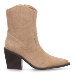 Botines camperos tacón medio y grabados de mujer color beige S-5568