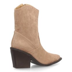 Botines camperos tacón medio y grabados de mujer color beige S-5568