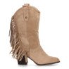 Botas estilo camperas tacón comodo flecos en caña mujer color beige A-5454