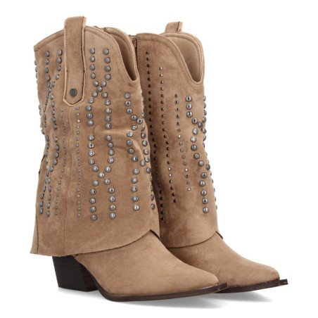 Botas camperas caña vuelta con tachuelas de mujer color Beige A-5447