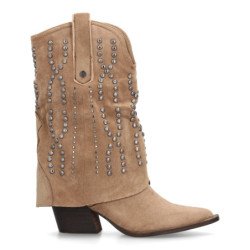 Botas camperas caña vuelta con tachuelas de mujer color Beige A-5447