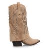Botas camperas caña vuelta con tachuelas de mujer color Beige A-5447